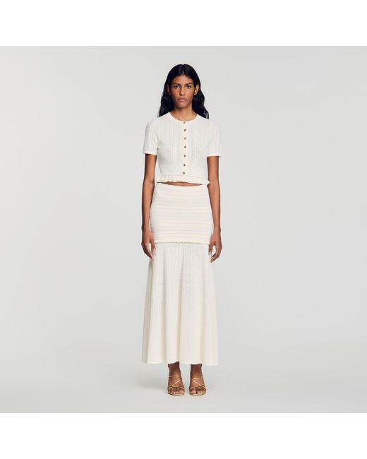 Sandro Natural Pointelle Knit Maxi Skirt