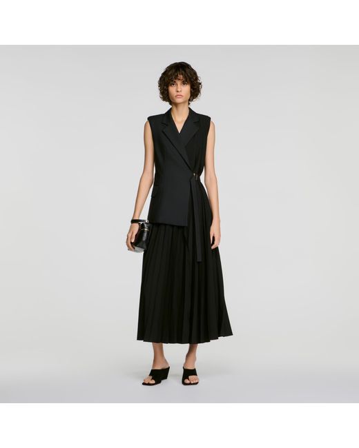 Sandro Black 2-In-1 Wraparound Maxi Dress