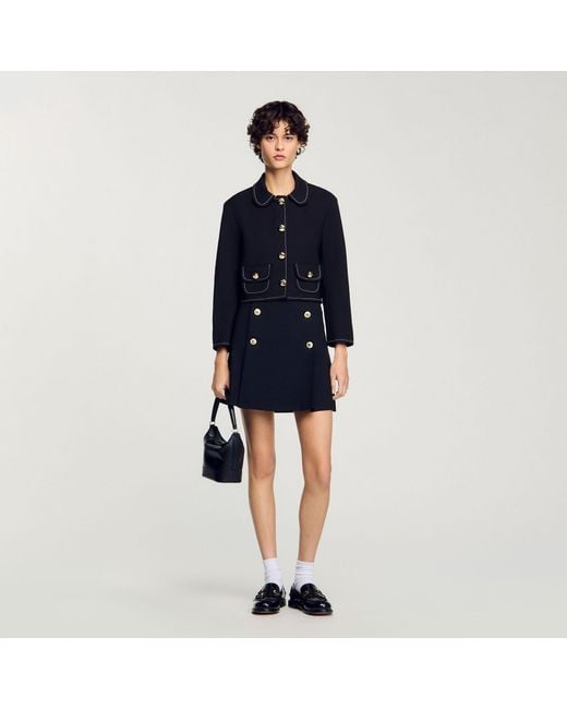Sandro Blue Peter Pan Collar Cropped Jacket