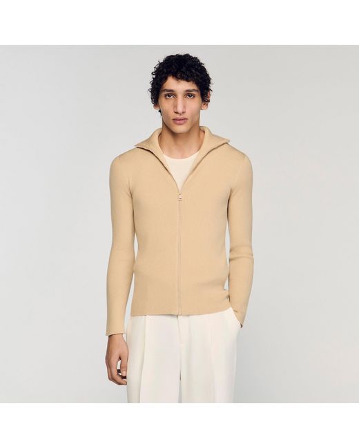 Sandro White Zip Cardigan With Standing Collar for men