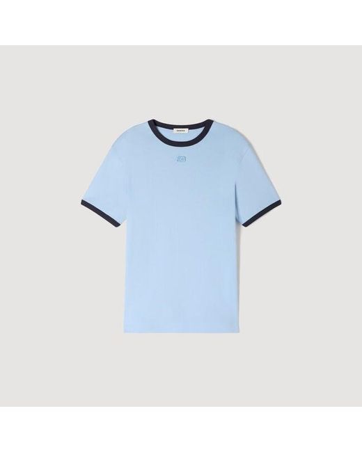 Sandro Blue Two-Tone Patch T-Shirt for men