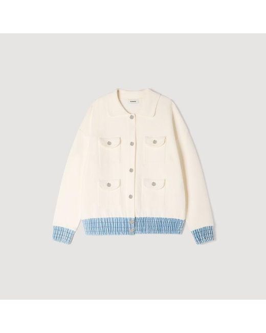Sandro Blue Cardigan With Denim Details