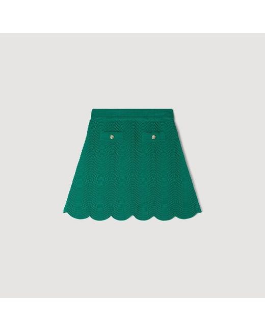 Sandro Green Short Fancy Knit Skirt