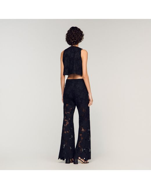 Sandro Blue Embroidered Guipure Crop Top
