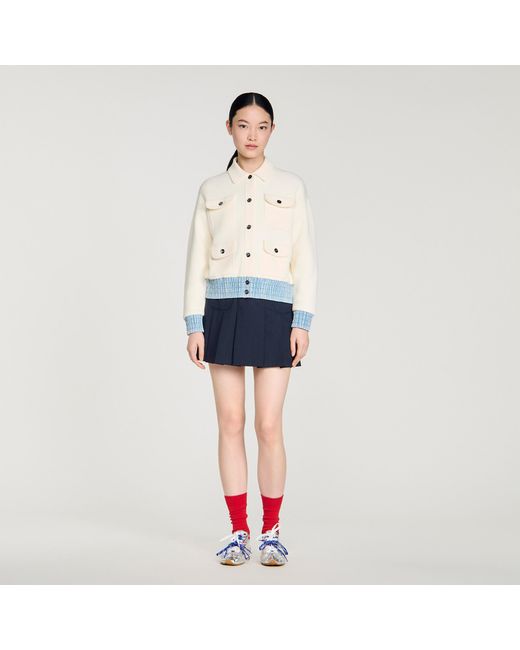Sandro Blue Cardigan With Denim Details