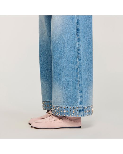 Sandro Blue Straight Rhinestone Cotton Jeans