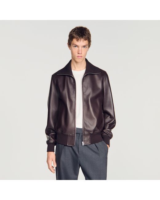 Sandro Blue Zip-Up Leather Jacket for men