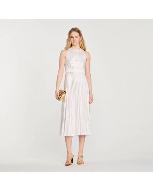 Sandro White Pleated Maxi Dress