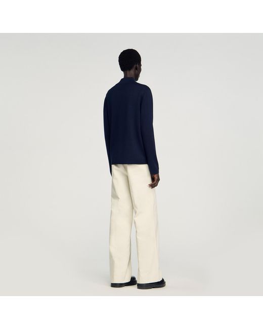 Sandro Blue Wool Jumper With Zip Collar for men