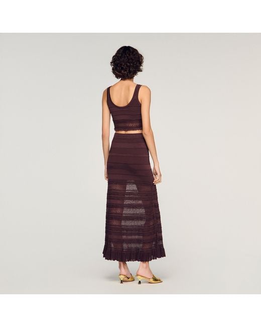 Sandro Red Pointelle Knit Crop Top