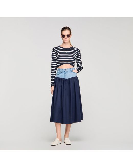 Sandro Blue Mixed-Material Maxi Skirt