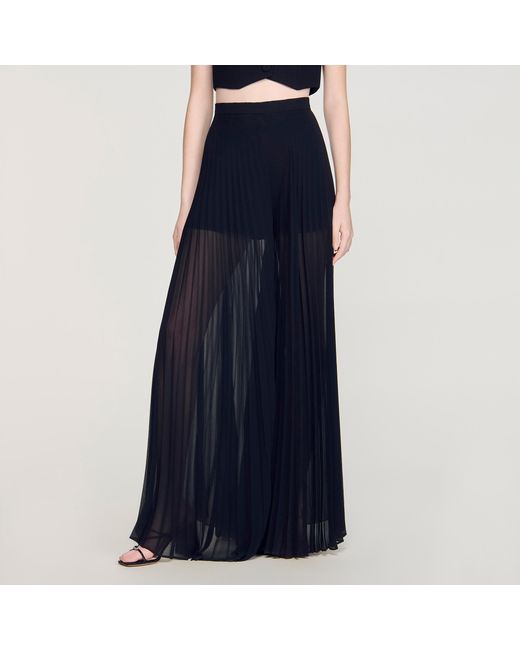 Sandro Blue Pleated Wide-Leg Trousers