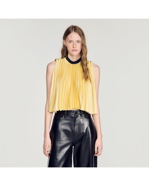 Sandro Blue Pleated Tie-Back Top