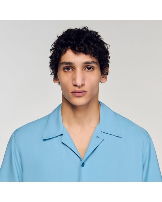 Sandro Blue Loose-Fit Shark Collar Shirt for men