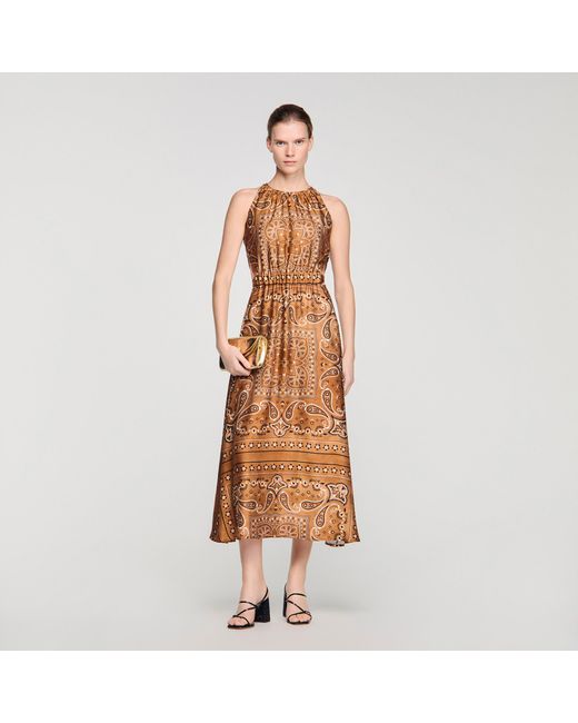 Sandro Brown Bandana-Print Maxi Dress