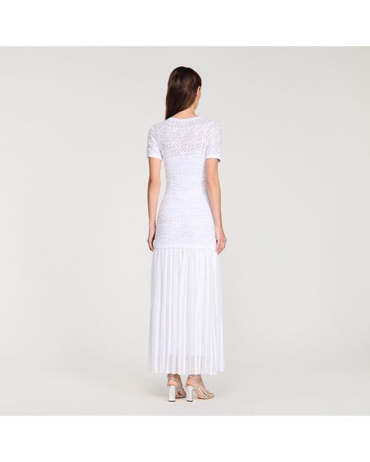 Sandro White Beaded Knit Maxi Dress