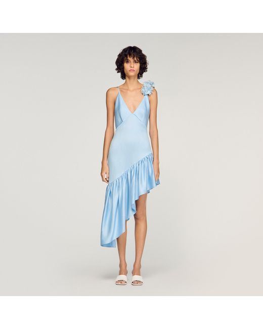 Sandro Blue Asymmetrical Ruffled Dress