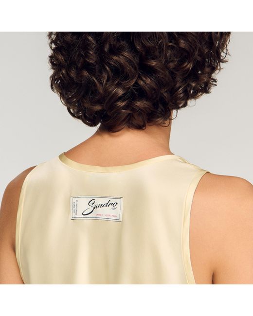 Sandro Blue Satin Top With Lace Trim