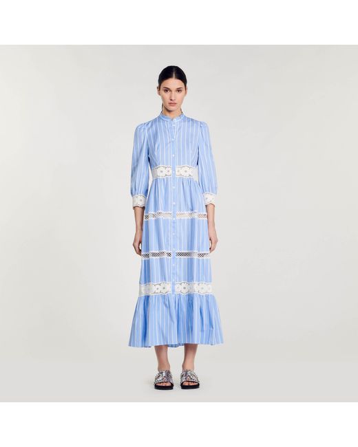 Sandro Blue Striped Cotton Maxi Dress