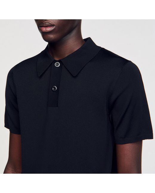 Sandro Black Short-Sleeve Knitted Polo Shirt for men