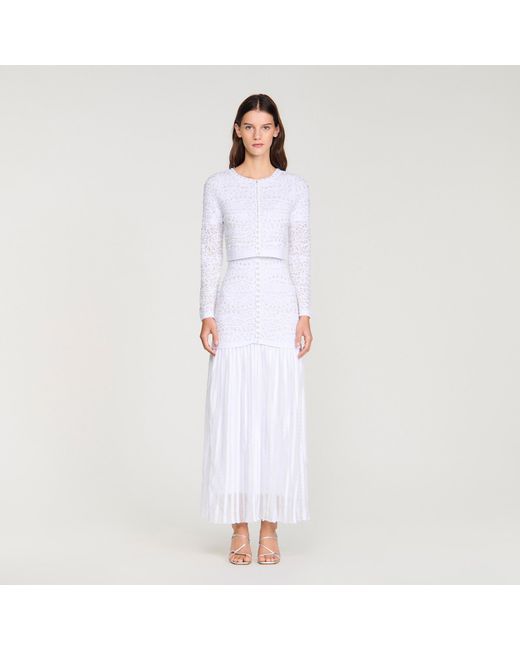 Sandro White Cropped Pearl Cardigan