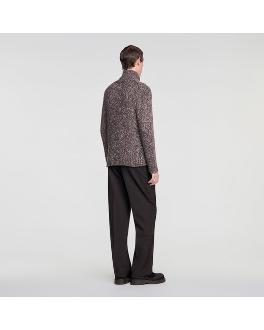 Sandro Brown Zipped Wool Cardigan for men