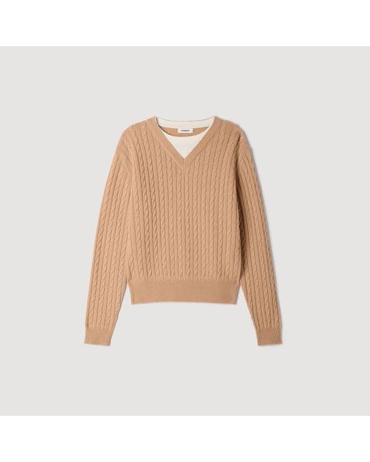 Sandro White 2-In-1 Cable Knit Sweater