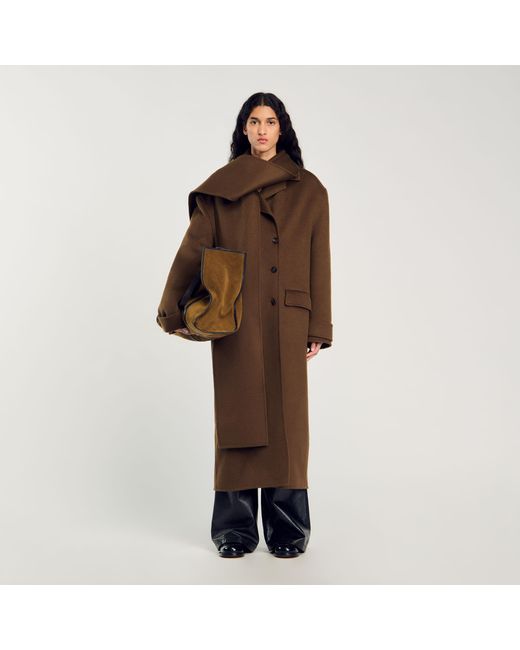 Sandro Brown Oversized Wool Coat
