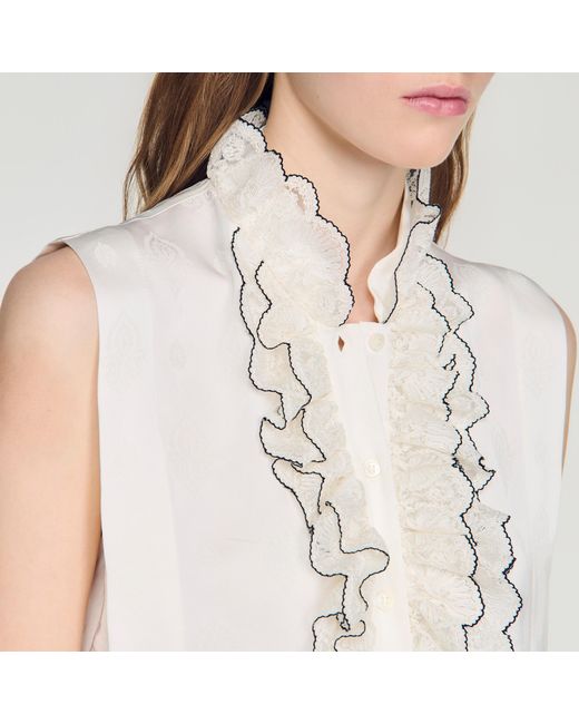 Sandro Blue Ruffled Collar Shirt
