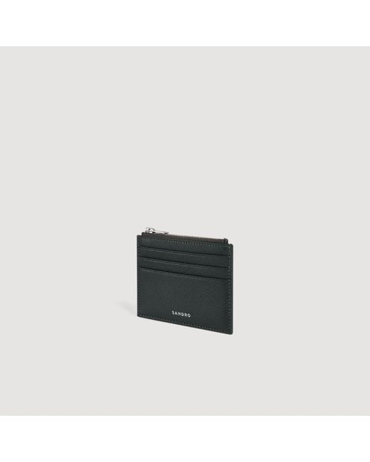 Sandro Black Leather Zip Card Holder for men