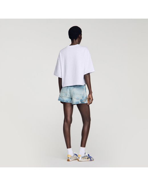 Sandro Blue Embroidered Logo Cotton T-Shirt