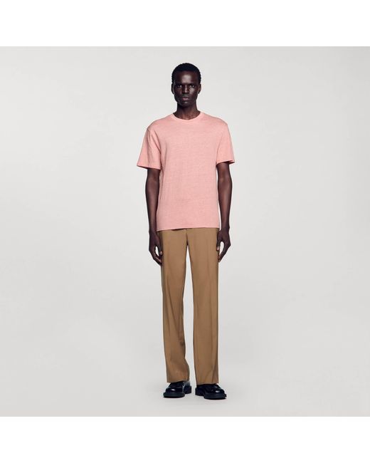 Sandro Pink Certified Linen T-Shirt for men