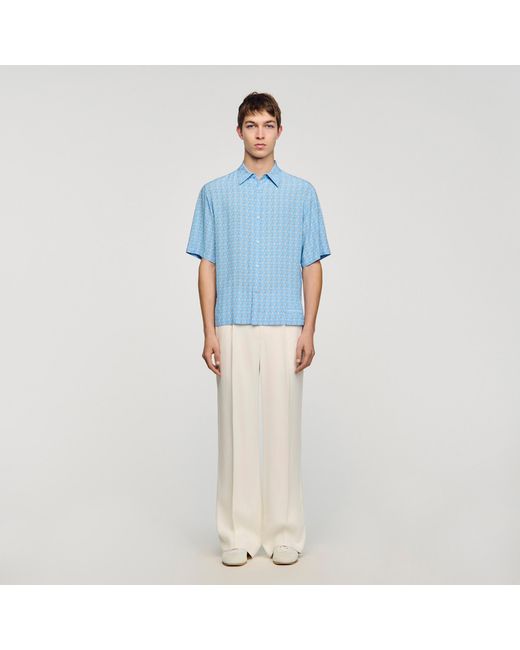 Sandro Blue Link Print Loose-Fit Shirt for men