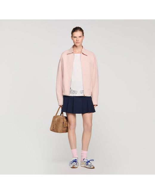 Sandro Blue Cotton T-Shirt With Lace Detail