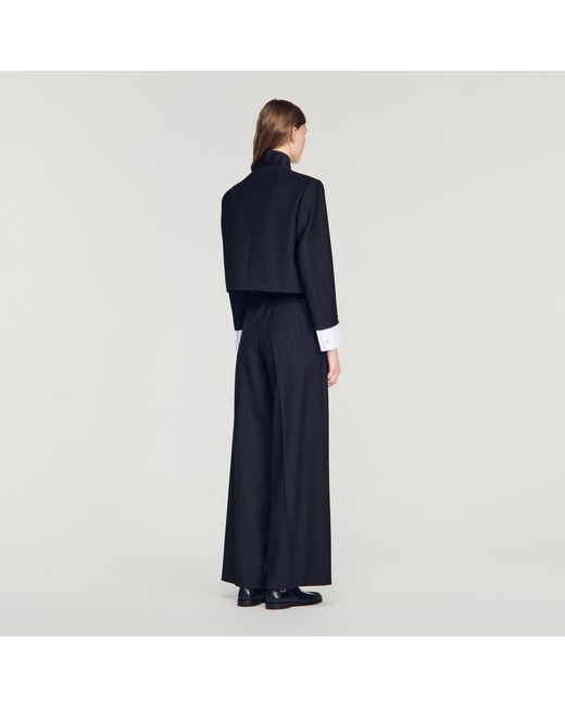 Sandro Blue Short Jacket With Standing Collar