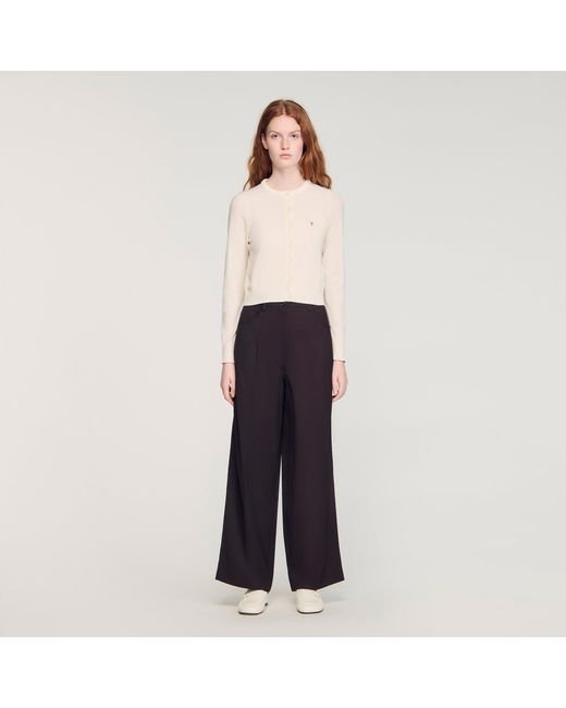 Sandro Blue Cropped Padded Round Neck Cardigan