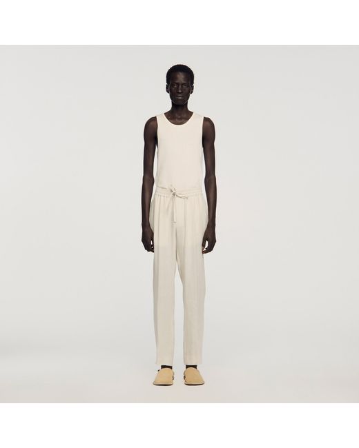Sandro Natural Elasticated Linen Trousers for men