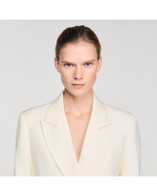 Sandro Natural Double-Breasted Suit Jacket