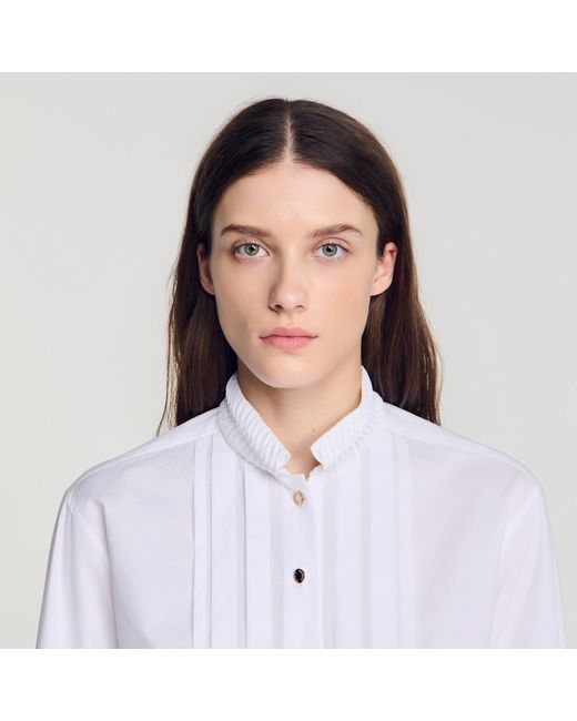 Sandro Blue Pleated Shirt With Origami Collar