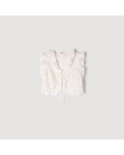 Sandro White Guipure Lace Crop Top