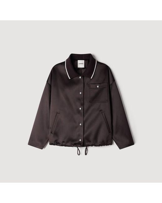 Sandro Blue Satin-Look Jacket With Polo Collar