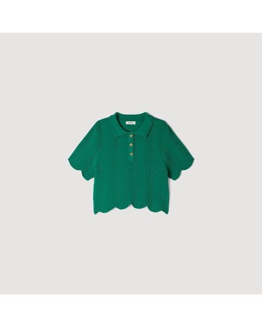 Sandro Green Decorative Knit Polo-Neck Jumper