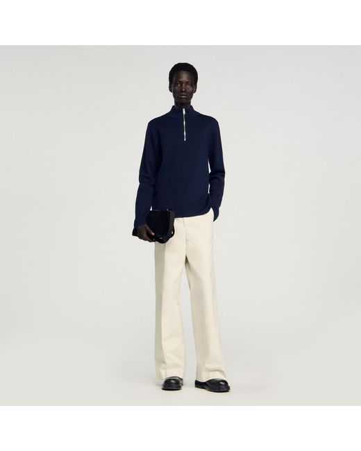Sandro Blue Wool Jumper With Zip Collar for men