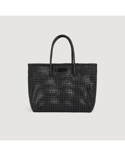 Sandro Black Woven Tote Bag With Patch for men