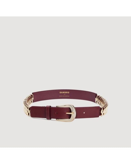 Sandro Red Leather And Metal Belt