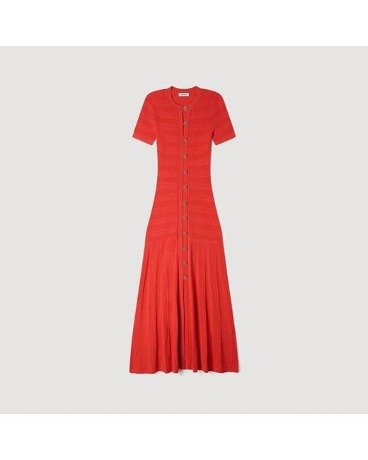 Sandro Red Knit Maxi Dress