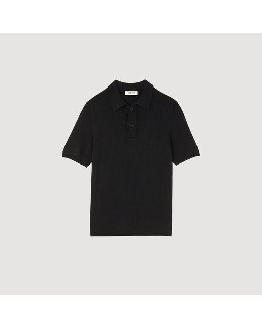 Sandro Black Short-Sleeve Knitted Polo Shirt for men