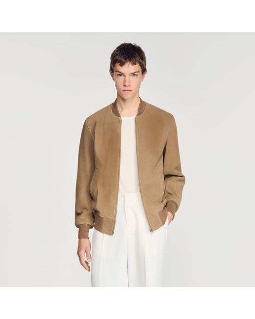 Sandro White Zip-Up Split Leather Jacket for men