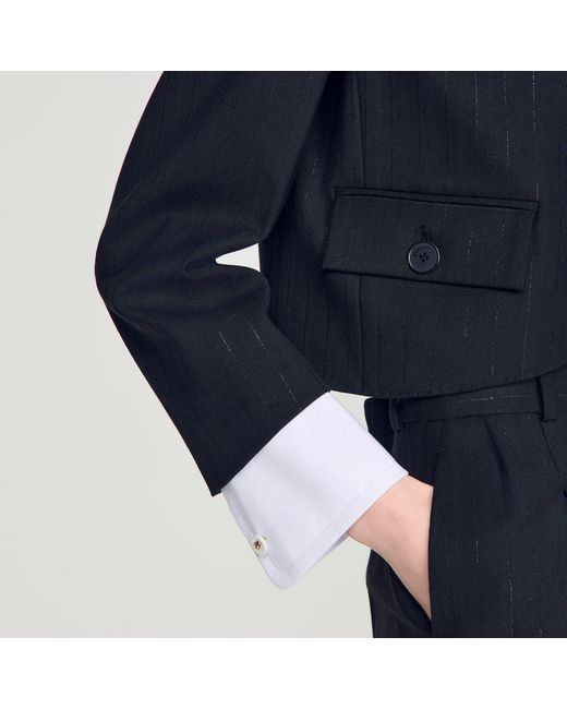 Sandro Blue Short Jacket With Standing Collar