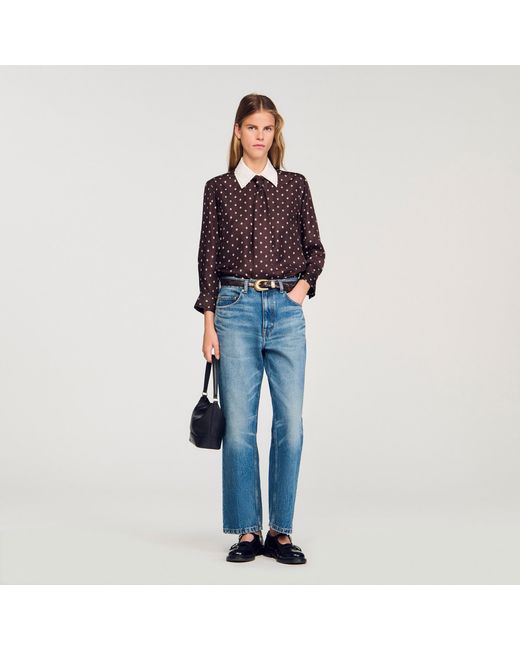 Sandro Blue Flowy Printed Shirt With Removable Tie